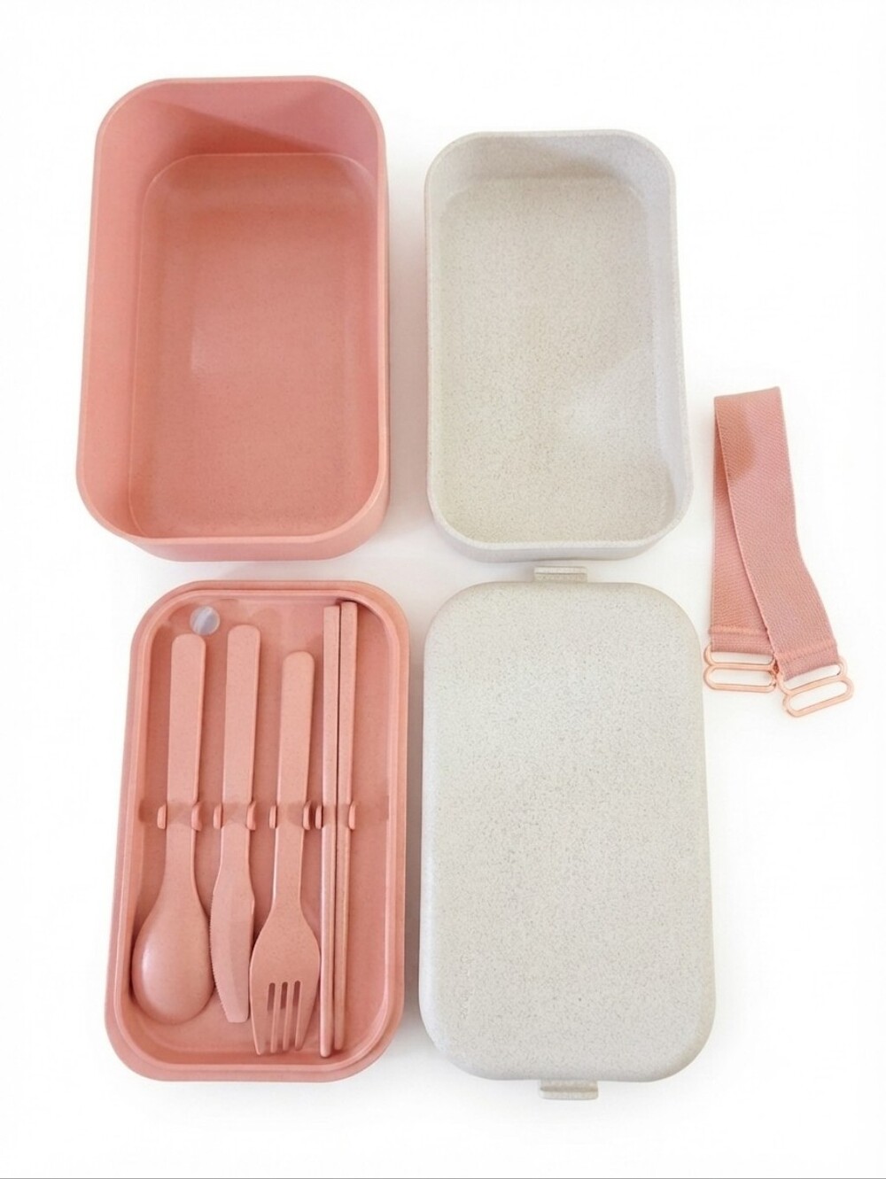 Our Place The Lunchbox Layered Bento Box Set - Pink / Spice & Cream with Utensil